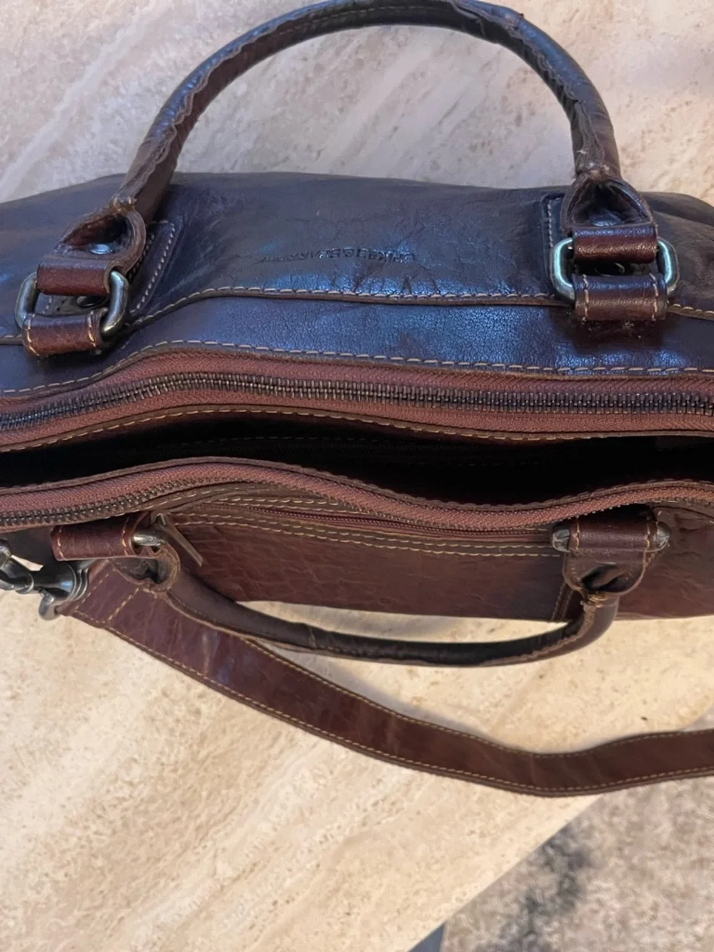 Jack Georges Brown Leather Messenger Gym Briefcase Laptop Bag Strap Unisex